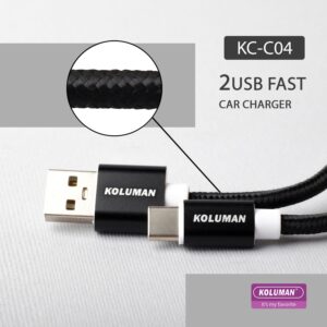 شارژر فندکی کلومن مدل KC – C04 به همراه کابل MICROUSB خاکستری گارانتی 12 ماهه تکنوپاز